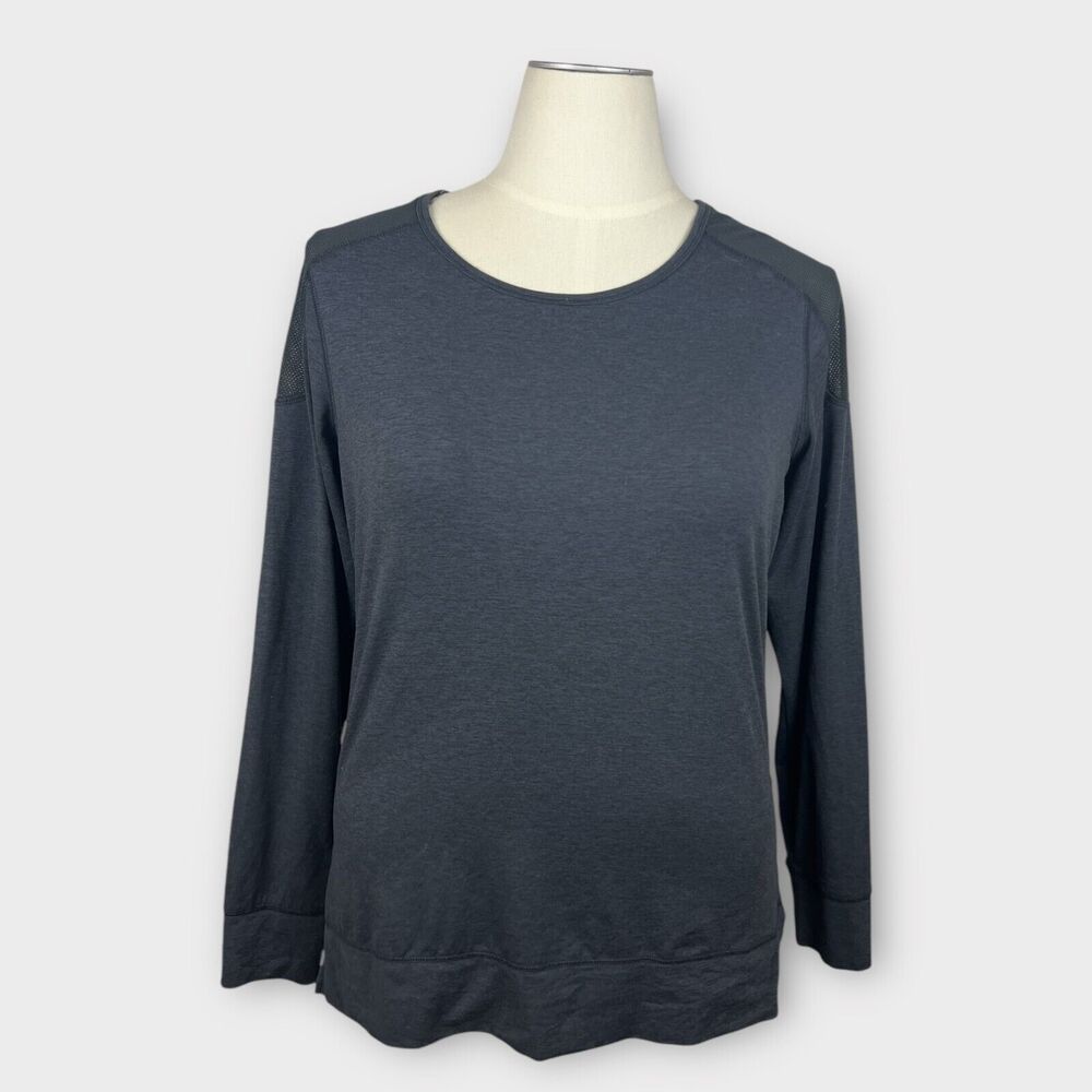 Reebok 24/7 Jersey Long Sleeve Top Gray Black Women's Large‎ Activewear